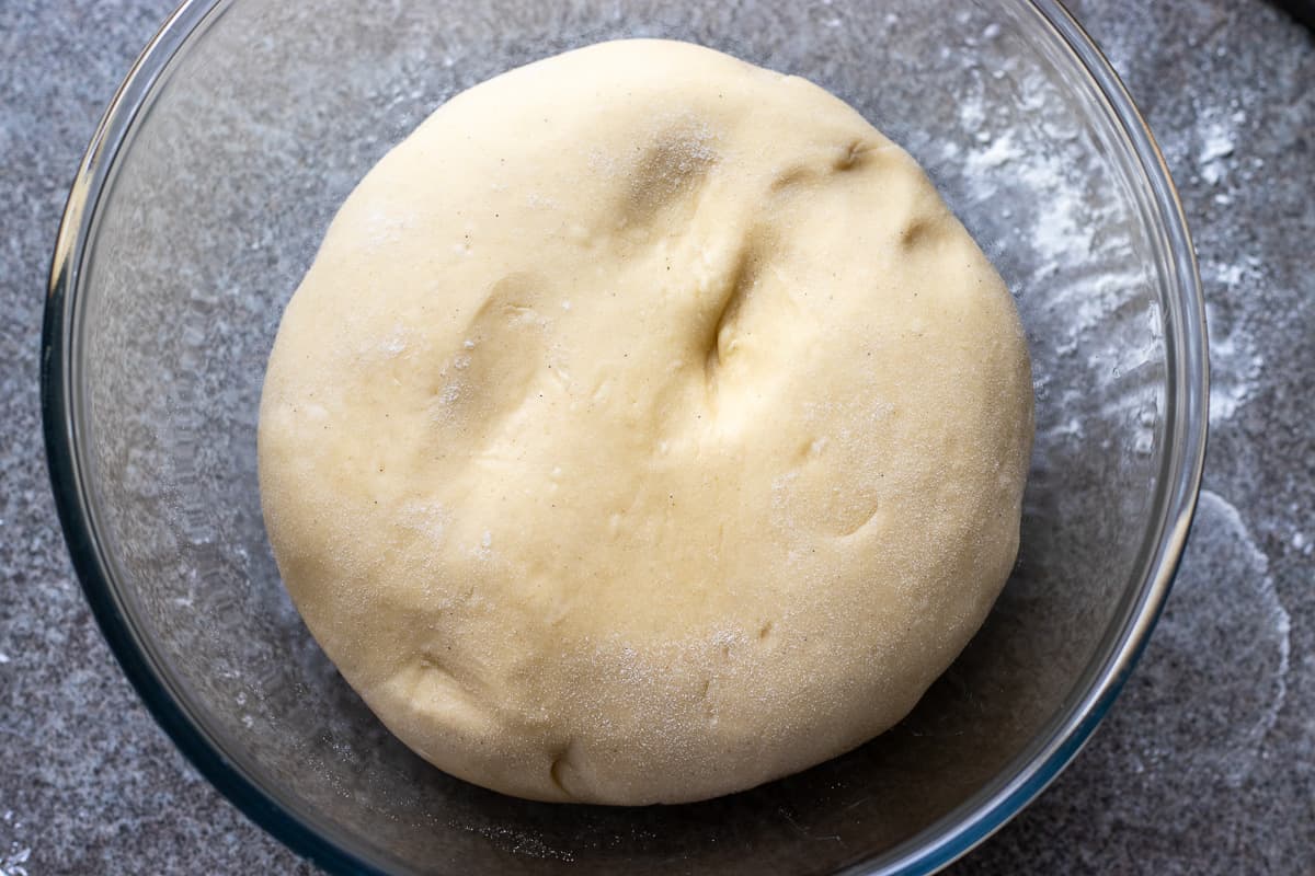 the dough for Berliner is placed in a bowl for proofing