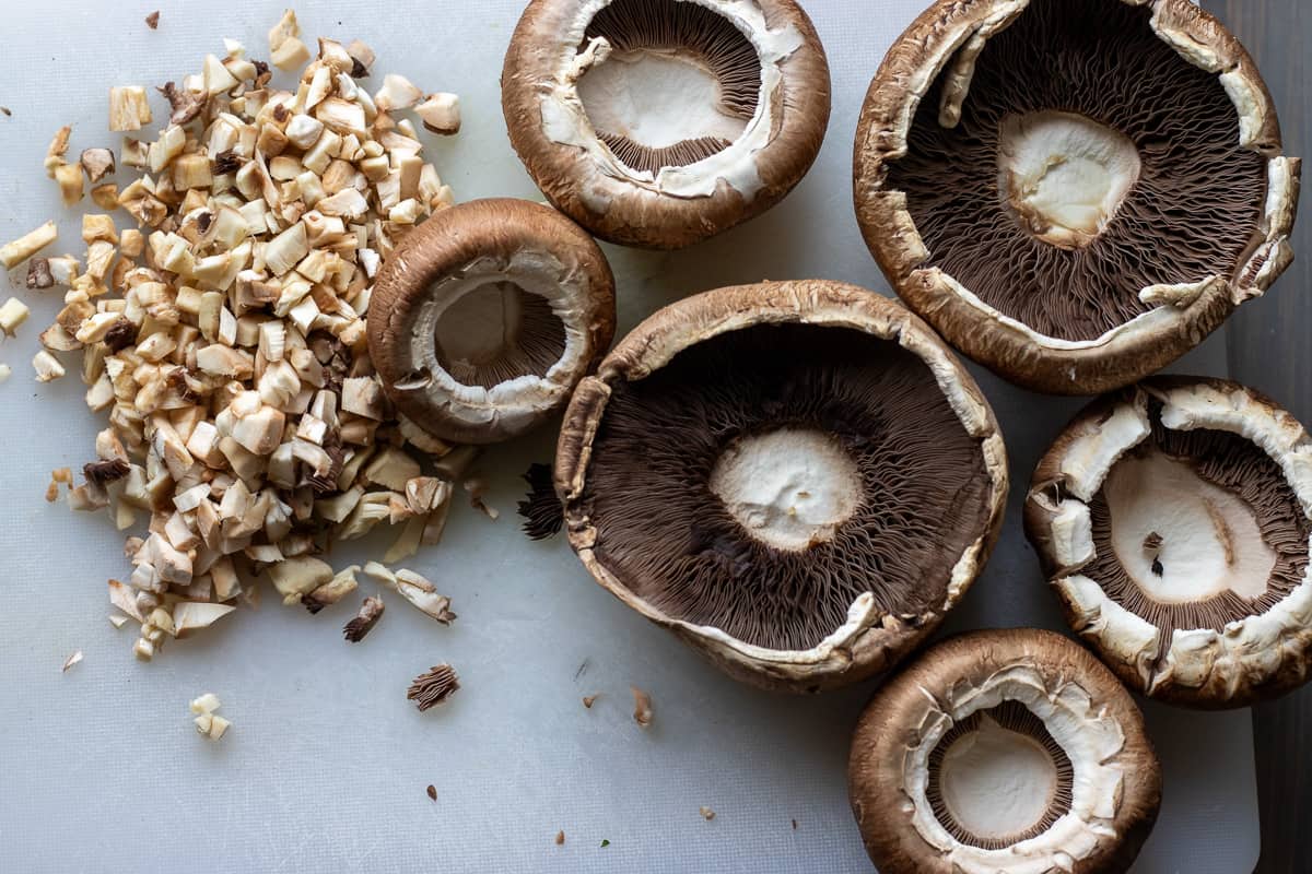 mushrooms are prepared for making vegetarian stuffed mushrooms