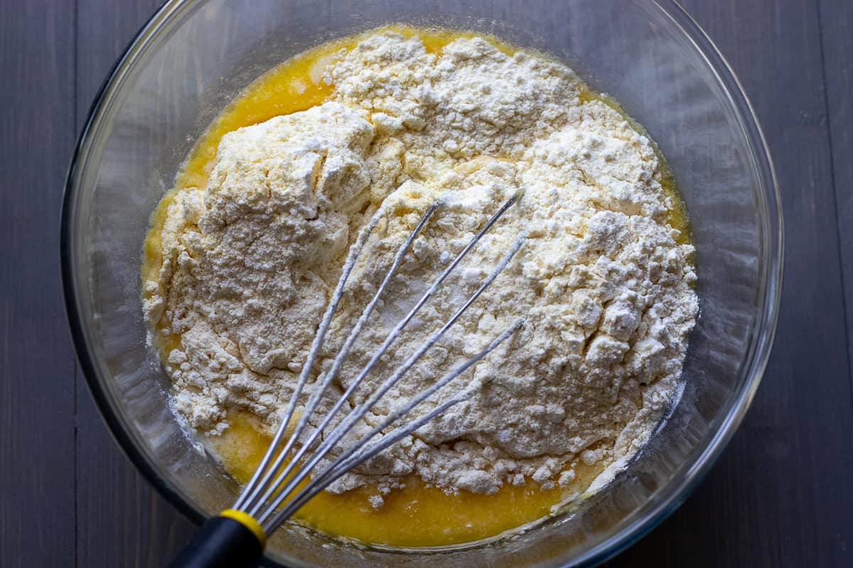 mixing the dry ingredients with wet ingredients