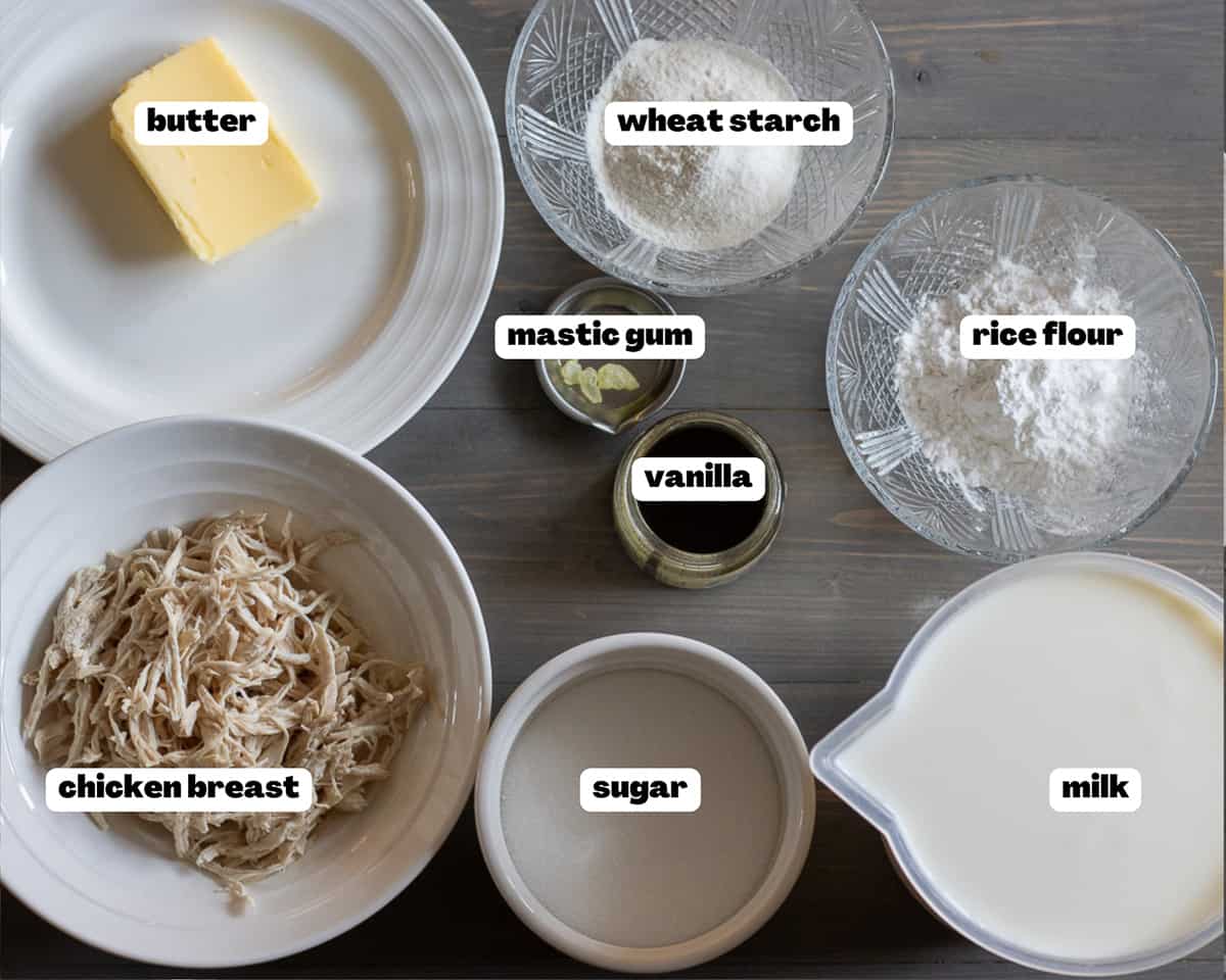 labelled picture of ingredients for tavuk gogsu