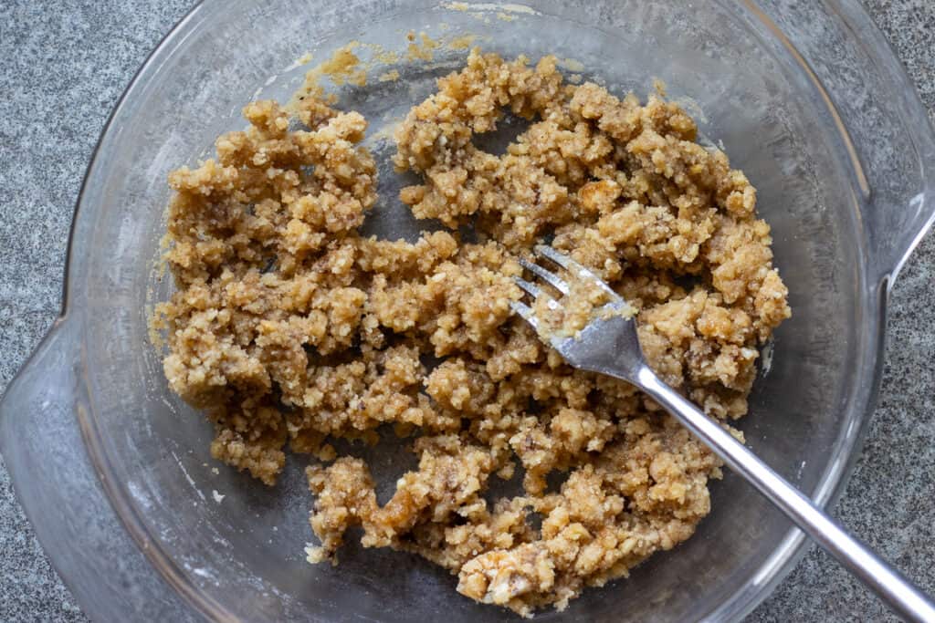 Streusel topping mixed with a fork.