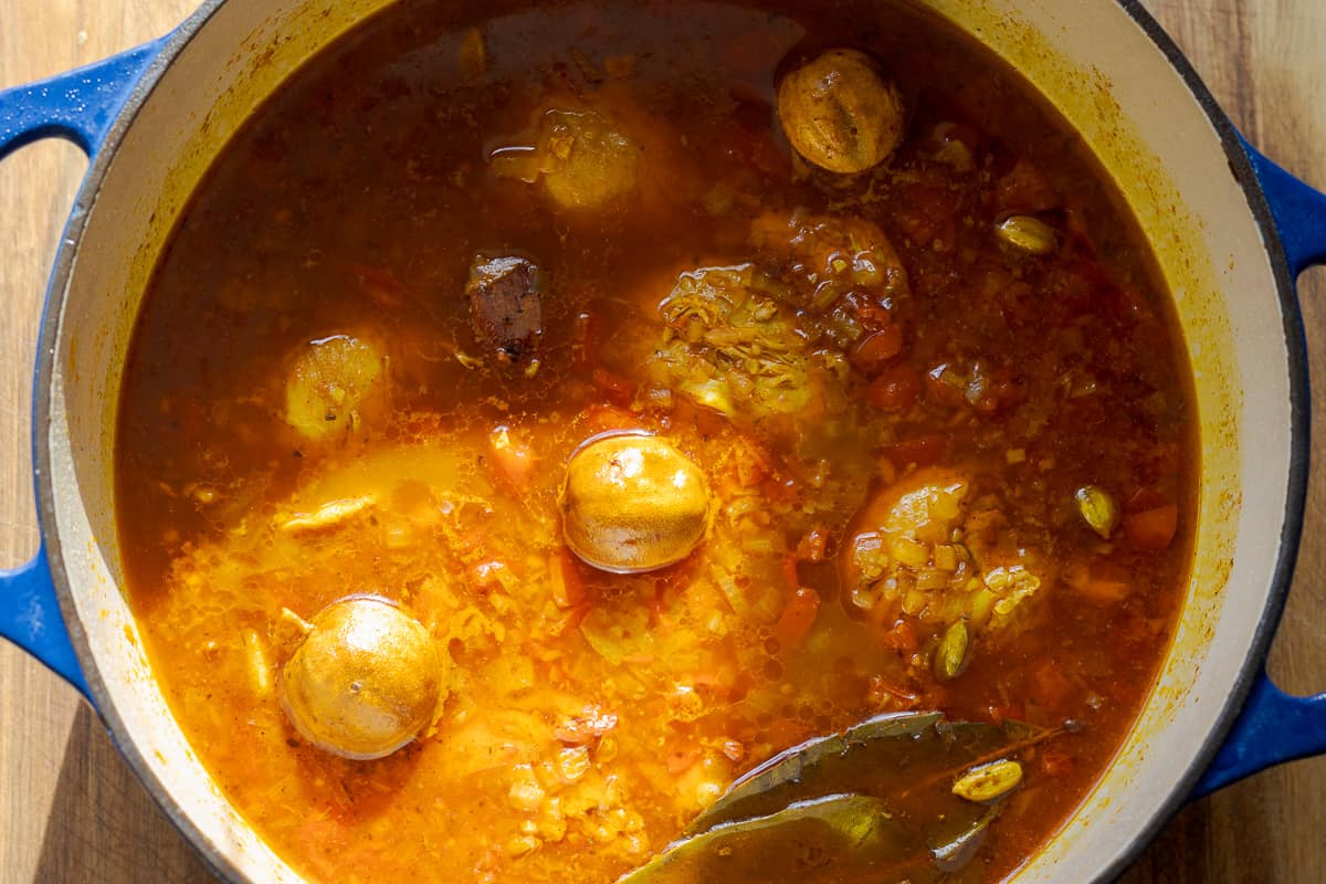 chicken kasba is cooked until the chicken pieces are tender