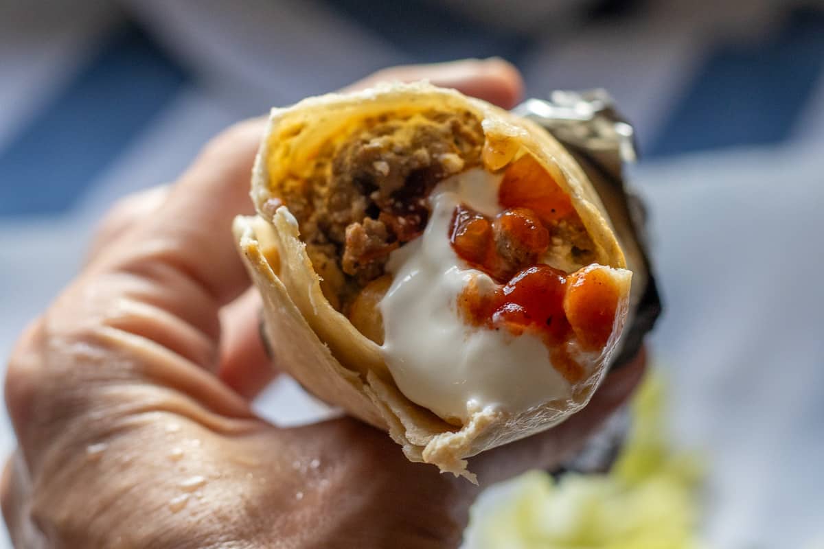 inside of a Mexican burrito