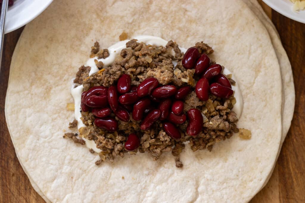 beans are added to the beef filling