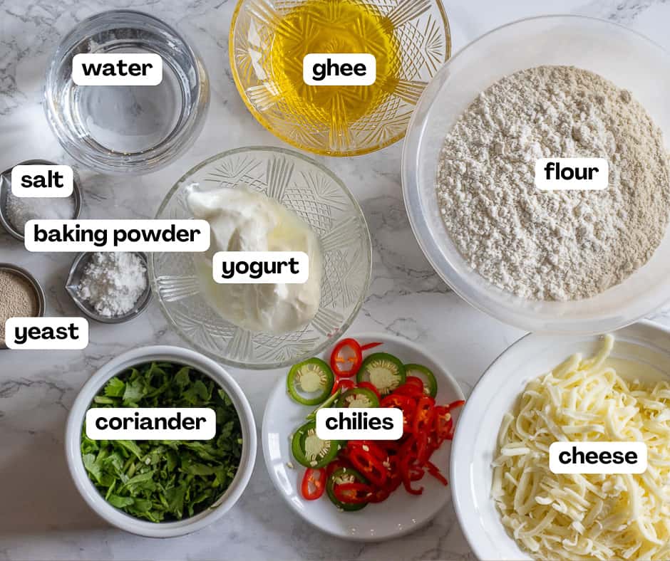 Labelled ingredients for the recipe.