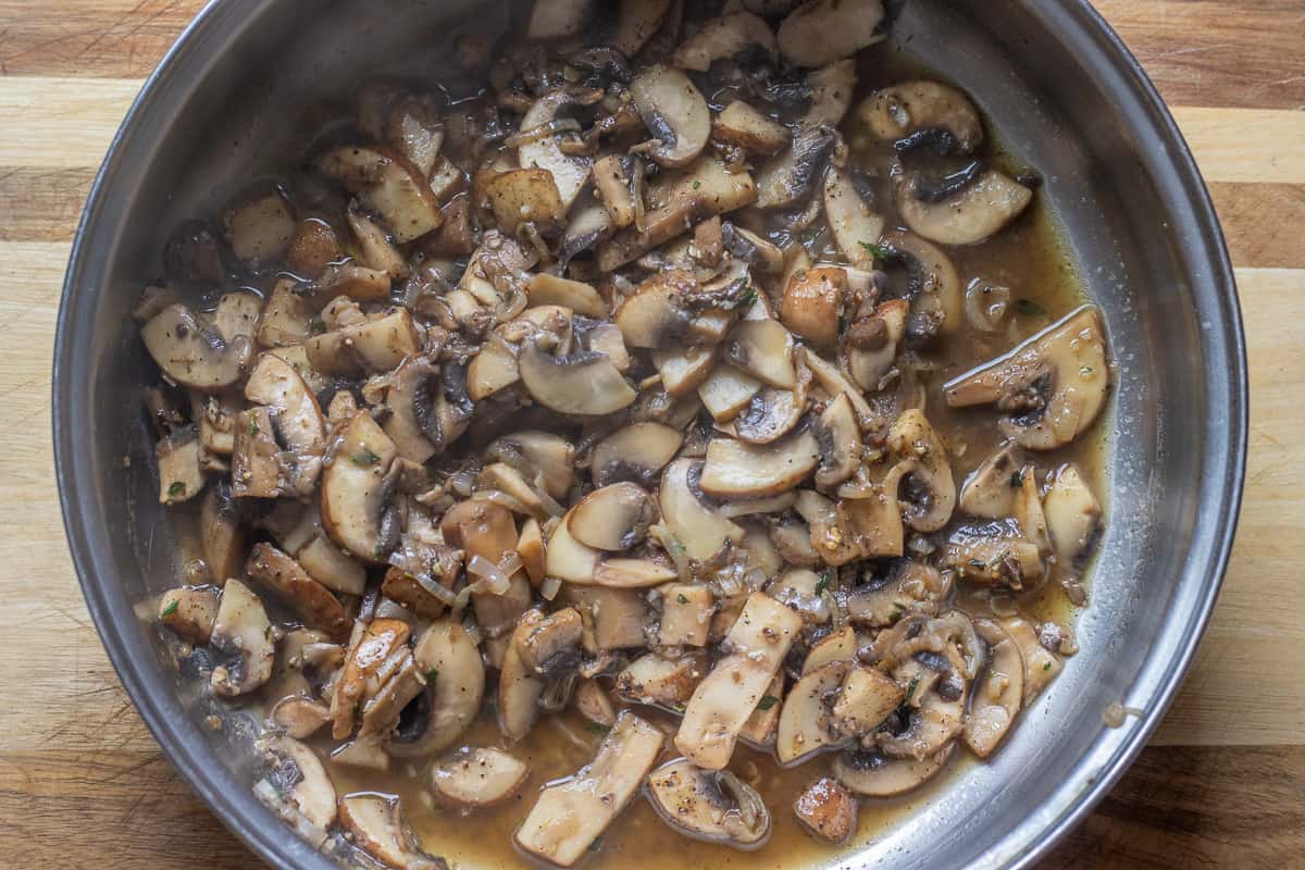 brandy is added and reduced to syrup consistency