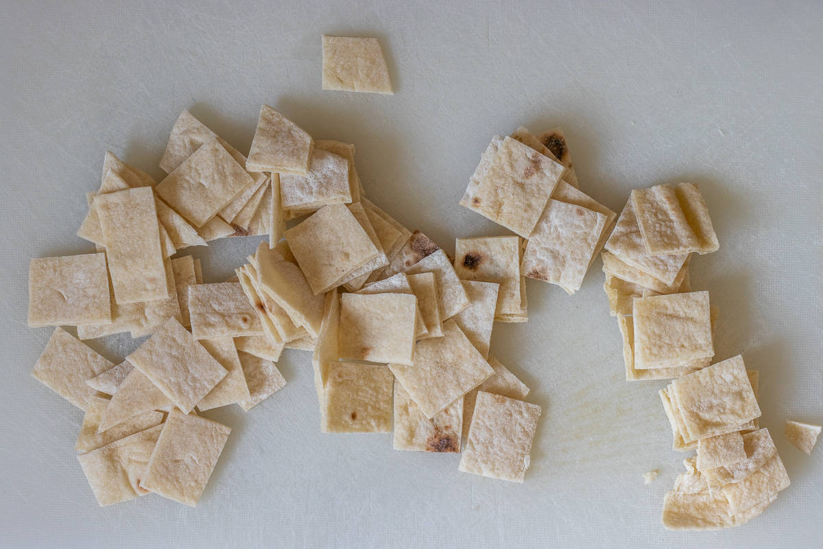 pita bread cut into bite-sized cubes