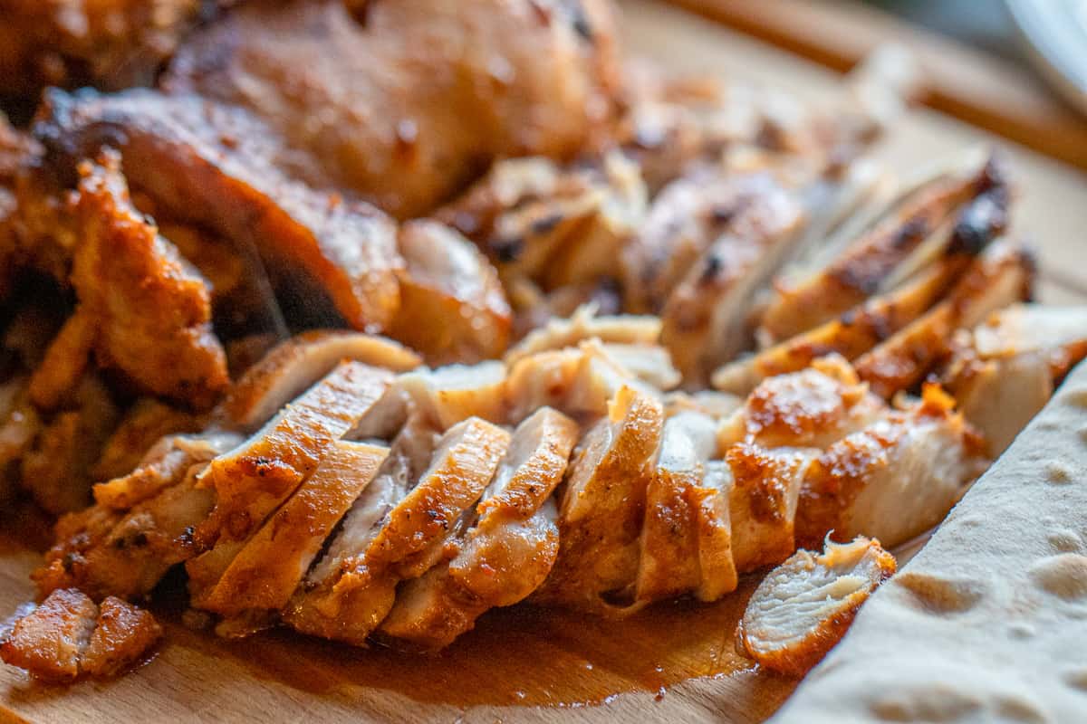 Lebanese chicken shawarma sliced