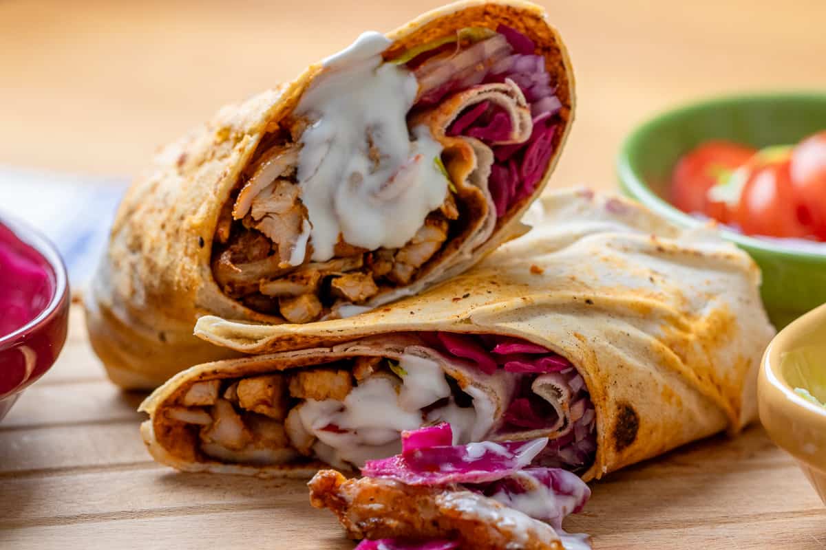 shawarma wrap cut in 2