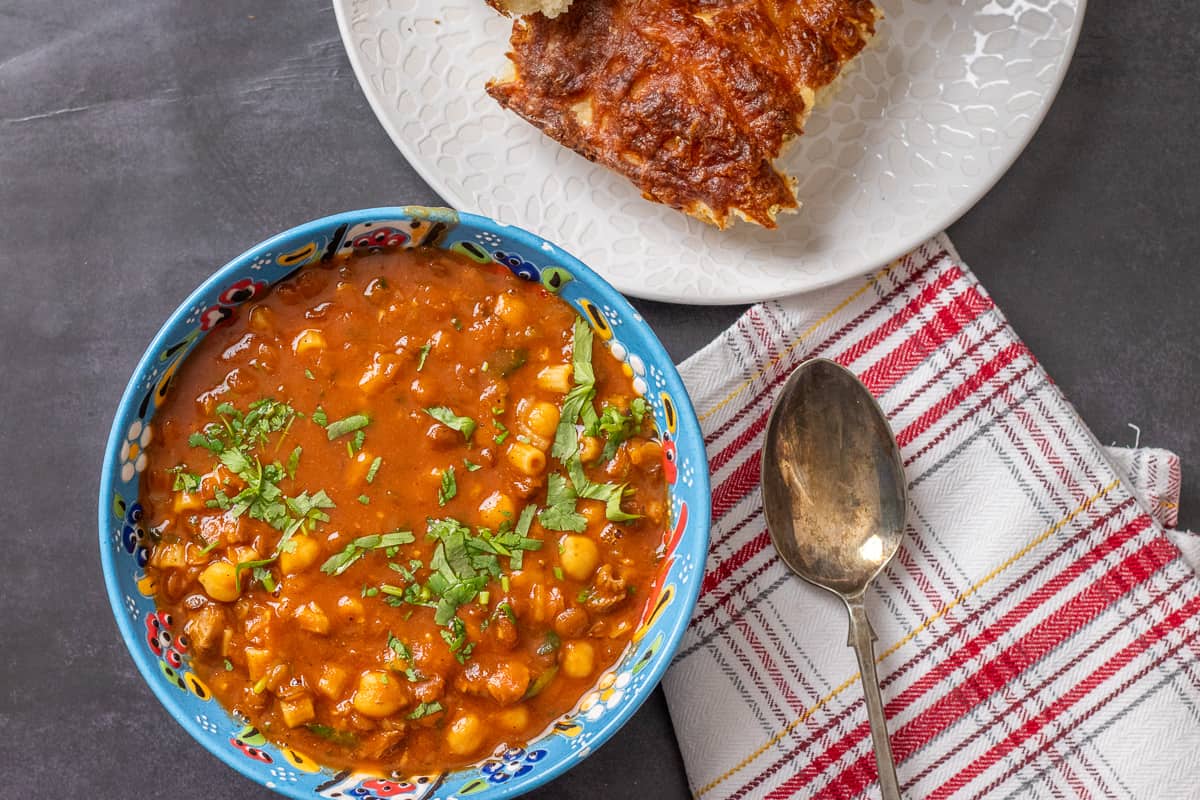 Morocco harira soup served with bread