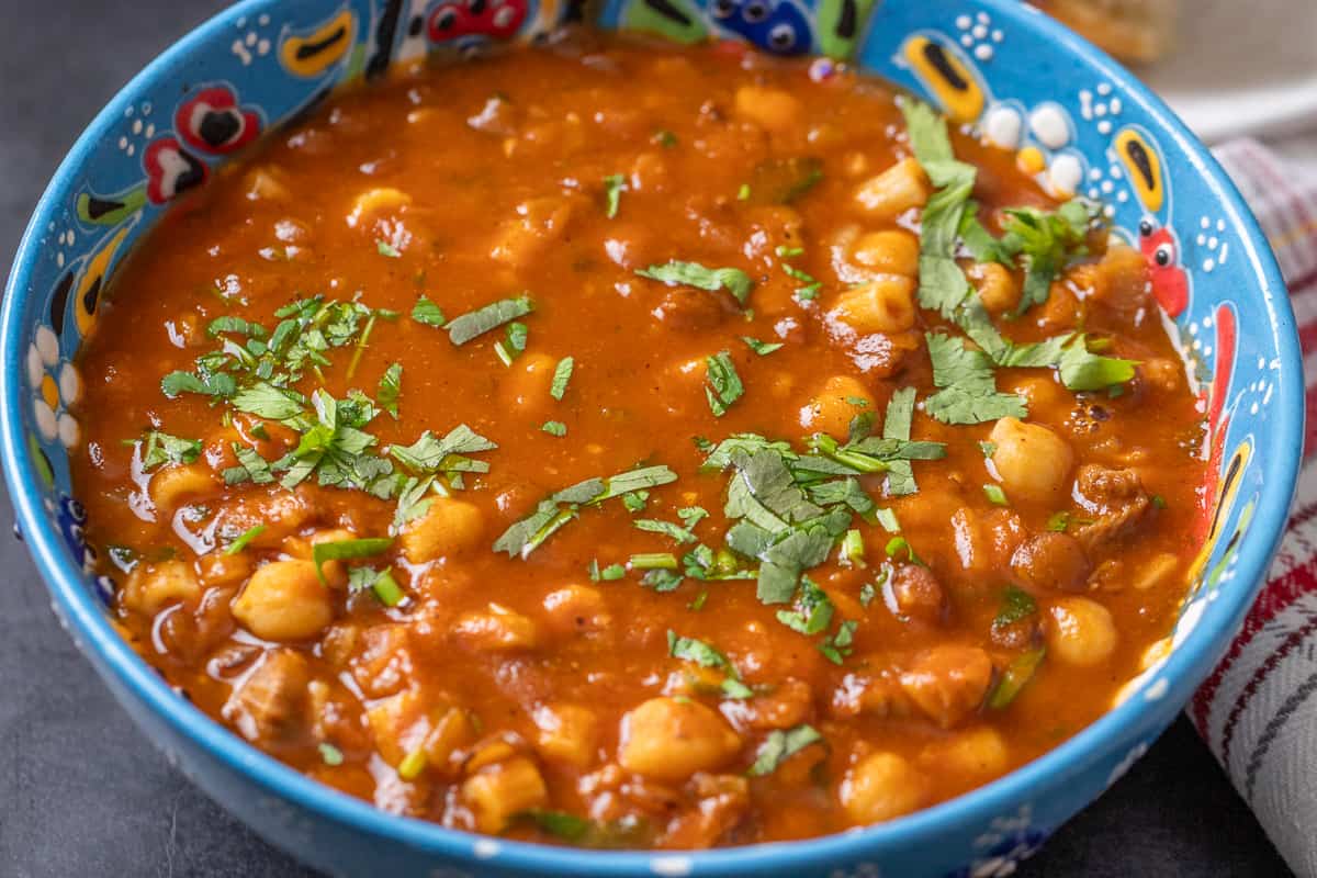 Morocco soup is garnished with coriander leaves