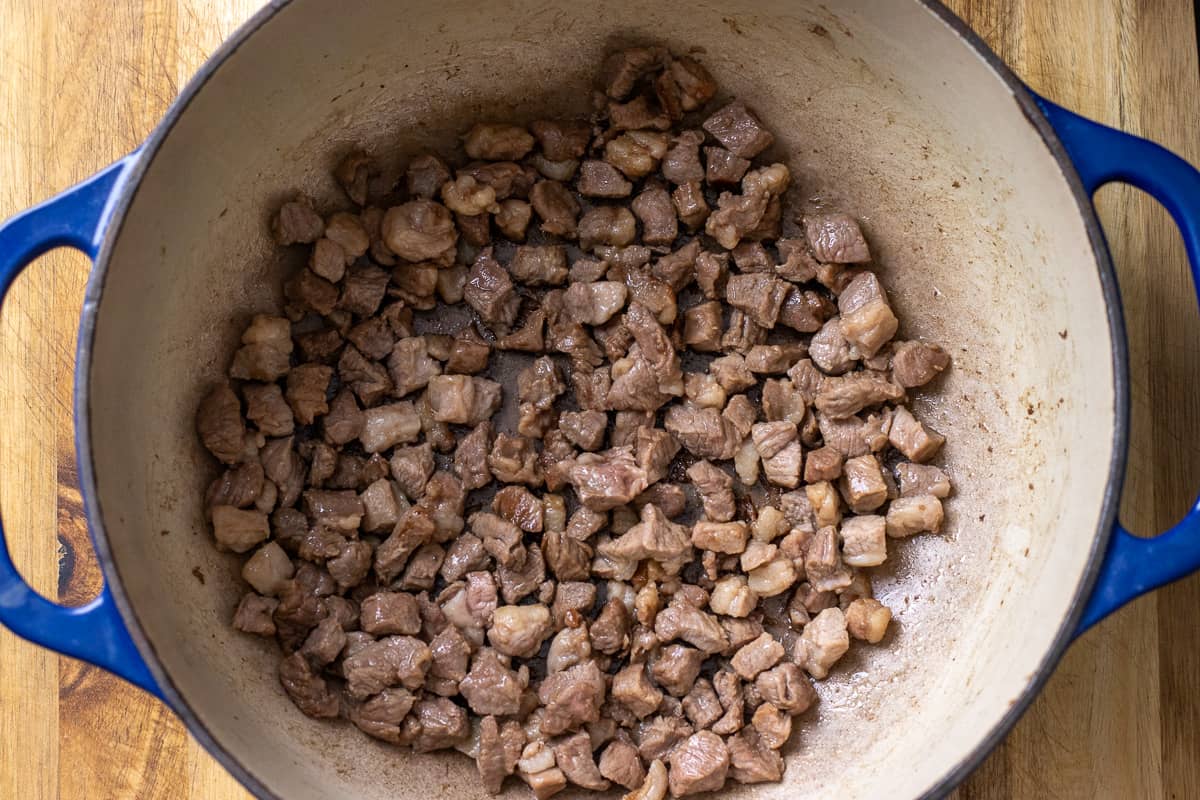 browning the meat in a dutch oven