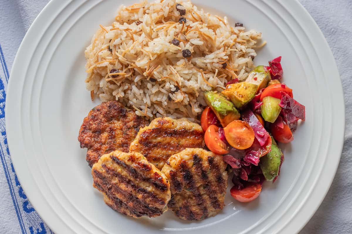 chicken kofta pieces served with rice