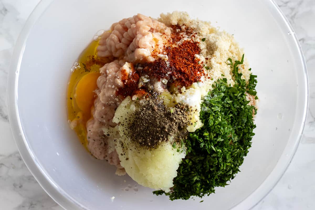 ingredients for chicken kafta mixture in a bowl