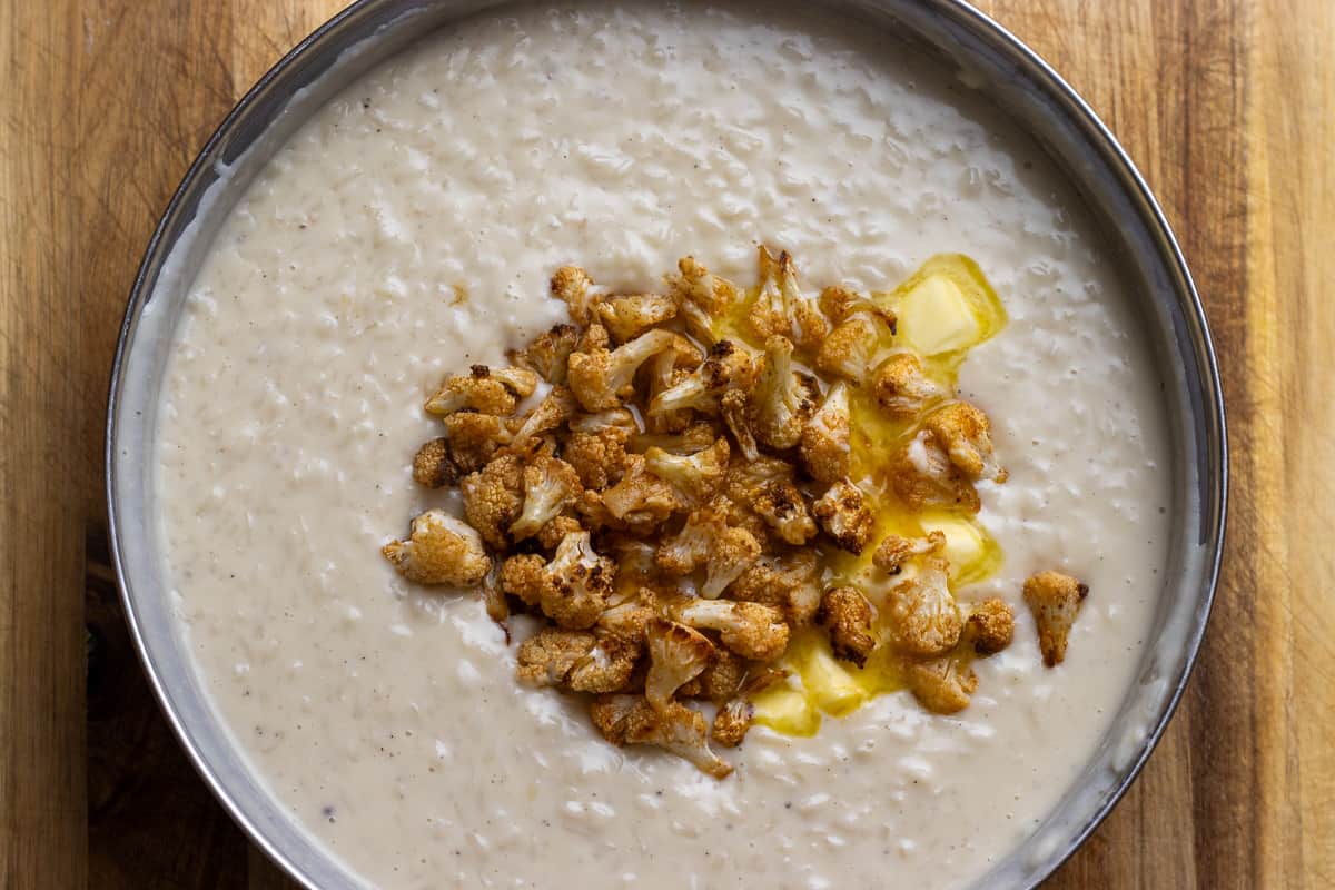 roasted cauliflower and butter are added to rice