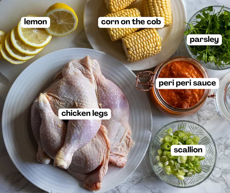 labelled picture of ingredients for peri peri chicken