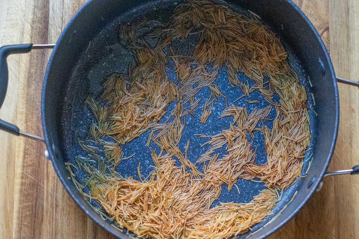 vermicelli is sauteed with olive oil until deep brown