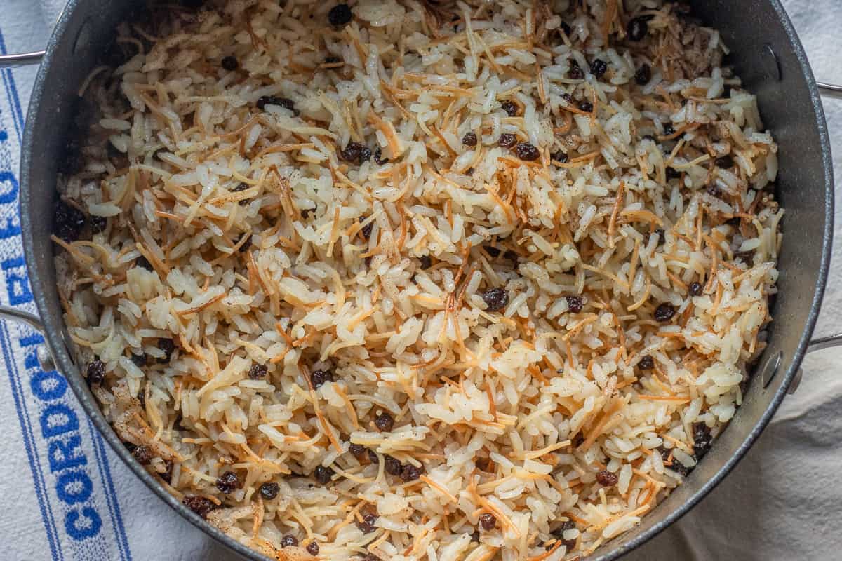 lebanese rice fluffed with a fork