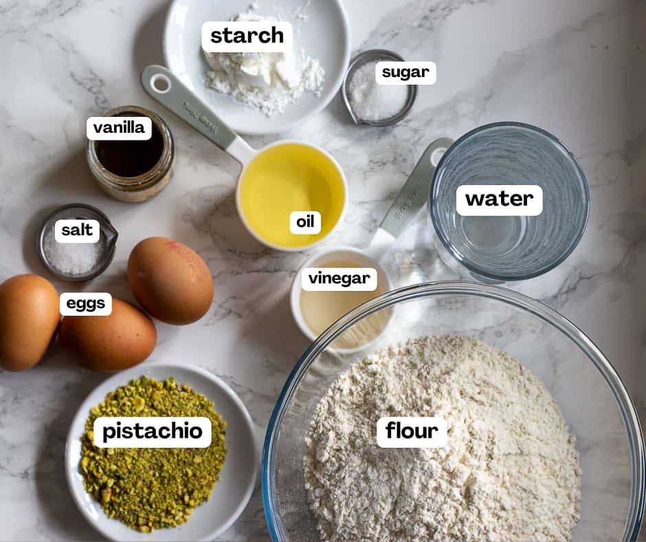 labelled picture of ingredients for tulumba