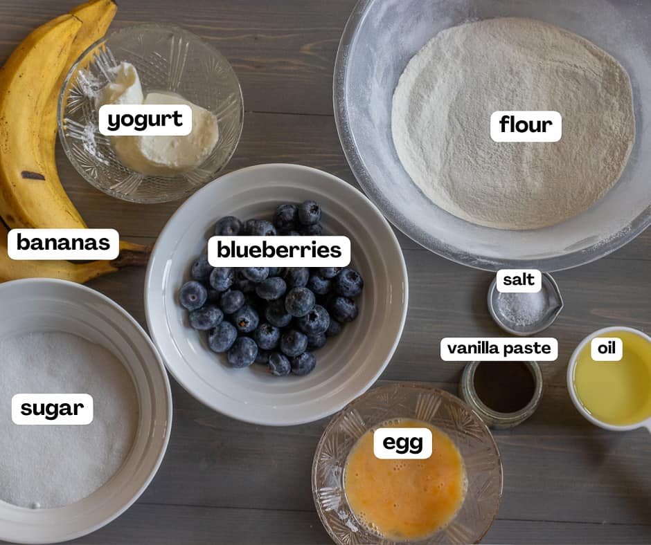 banana blueberry yogurt muffins ingredients