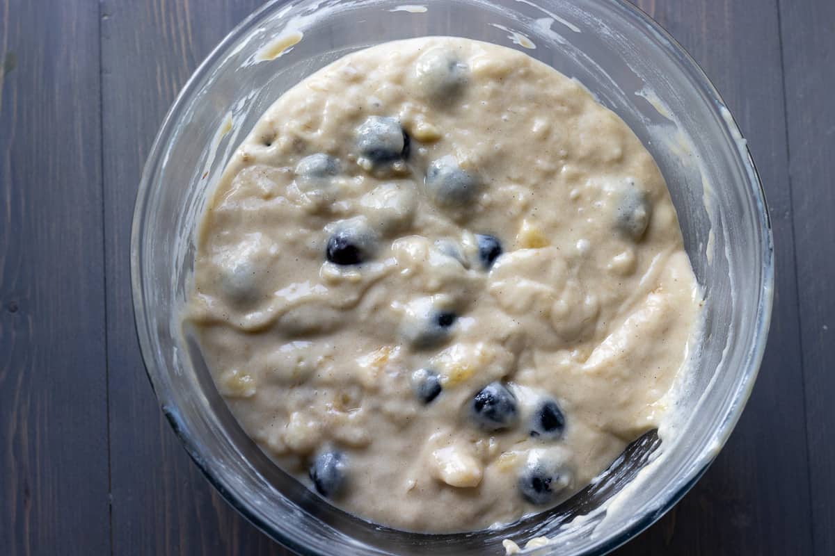 blueberries are added to muffin batter