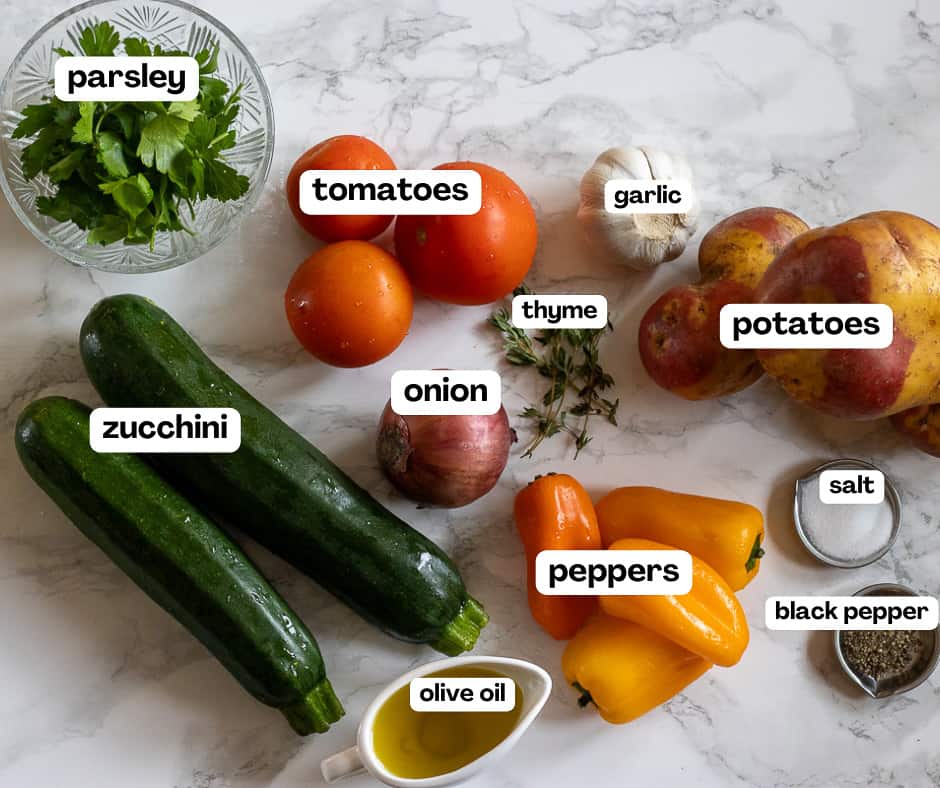 labelled picture of ingredients for briam