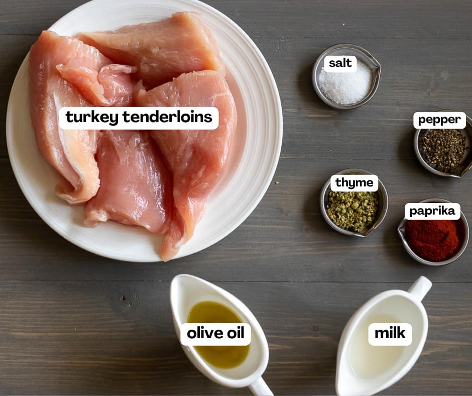 labelled picture of ingredients for Turkey tenderloin in oven