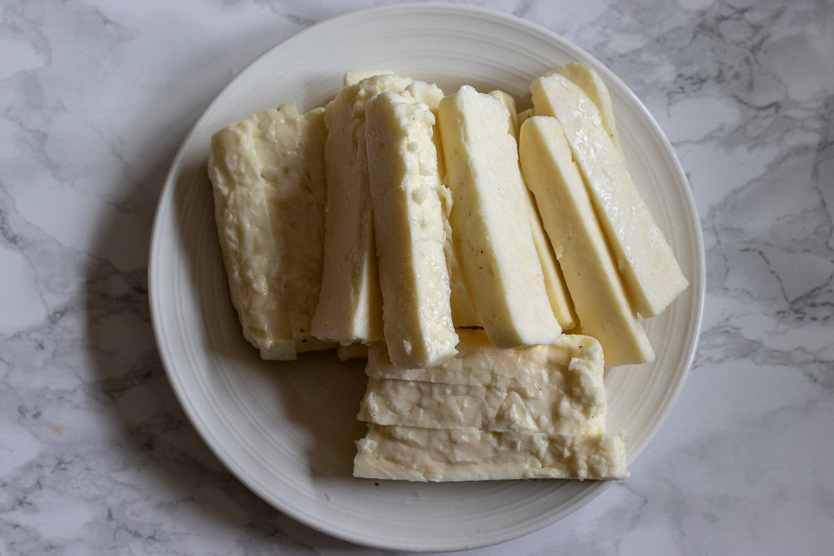 halloumi cheese cut into strips