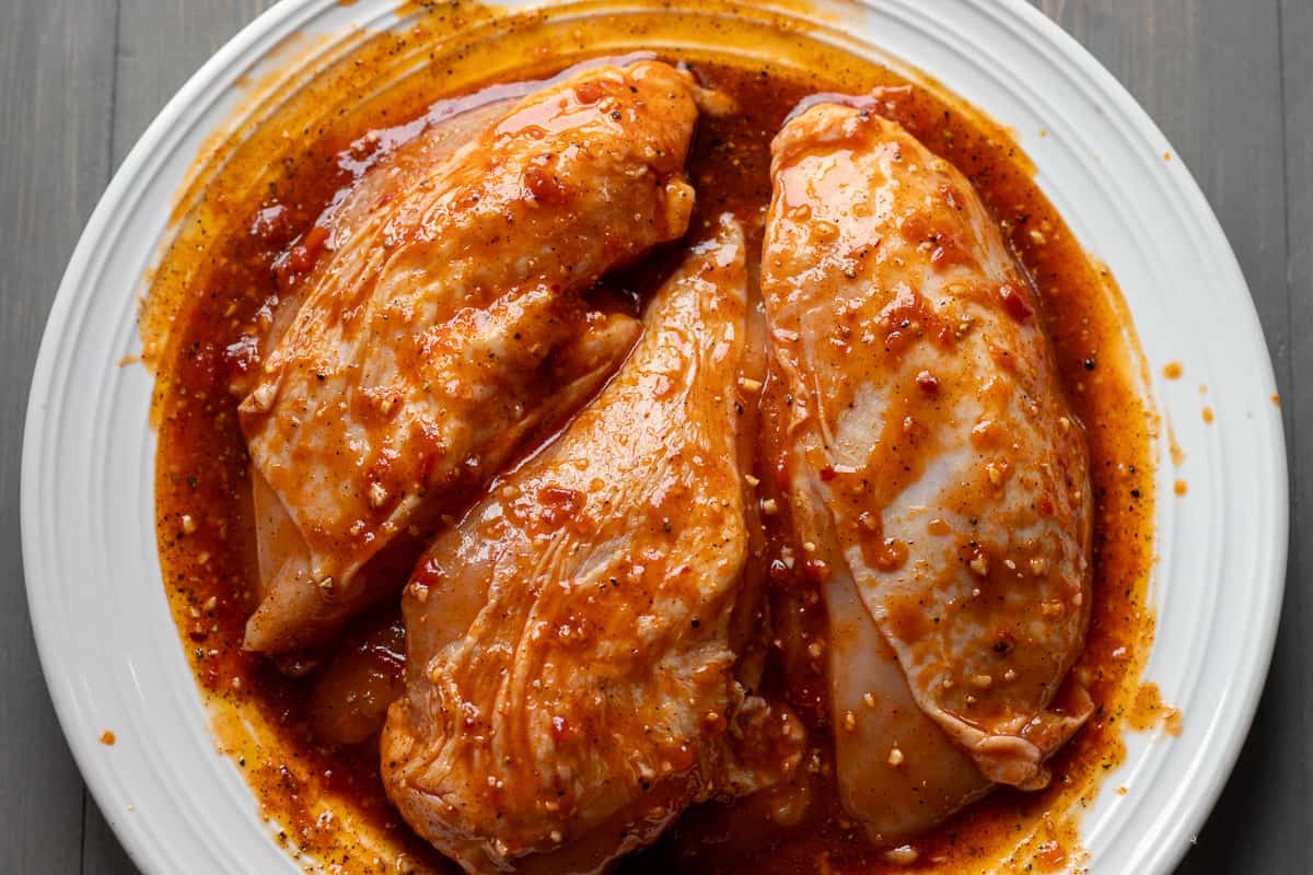 chicken breasts are marinated