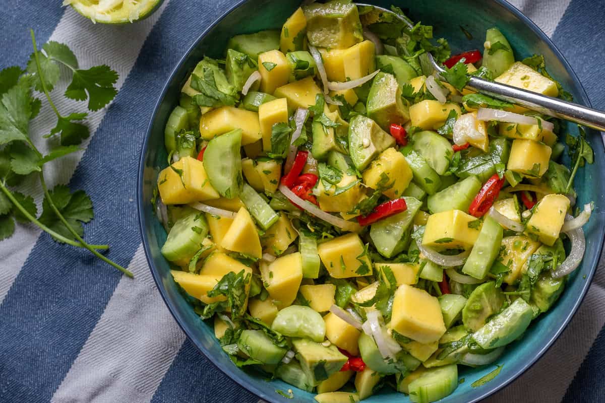 mango, avocado, and cucumber salad