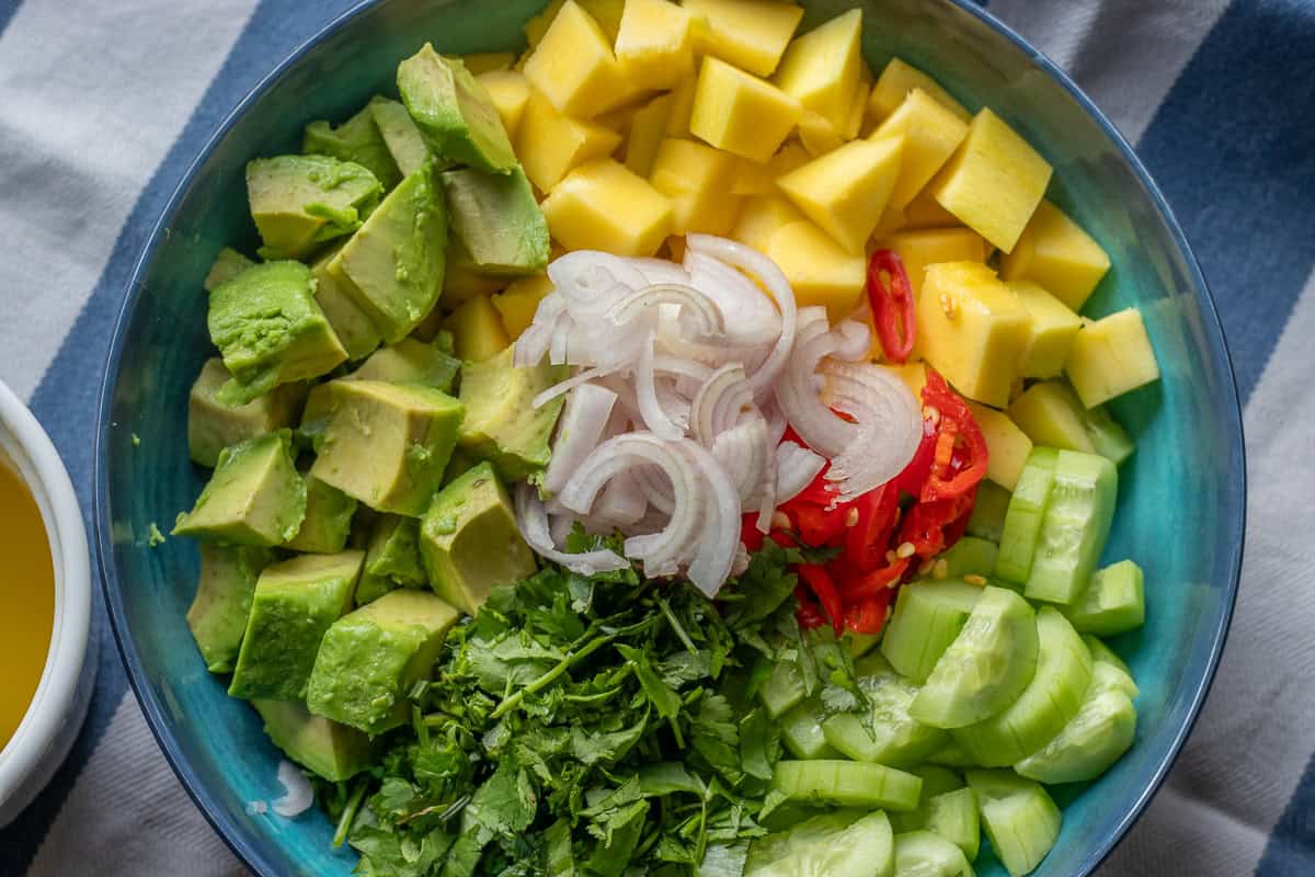 prepped mango salad veggies
