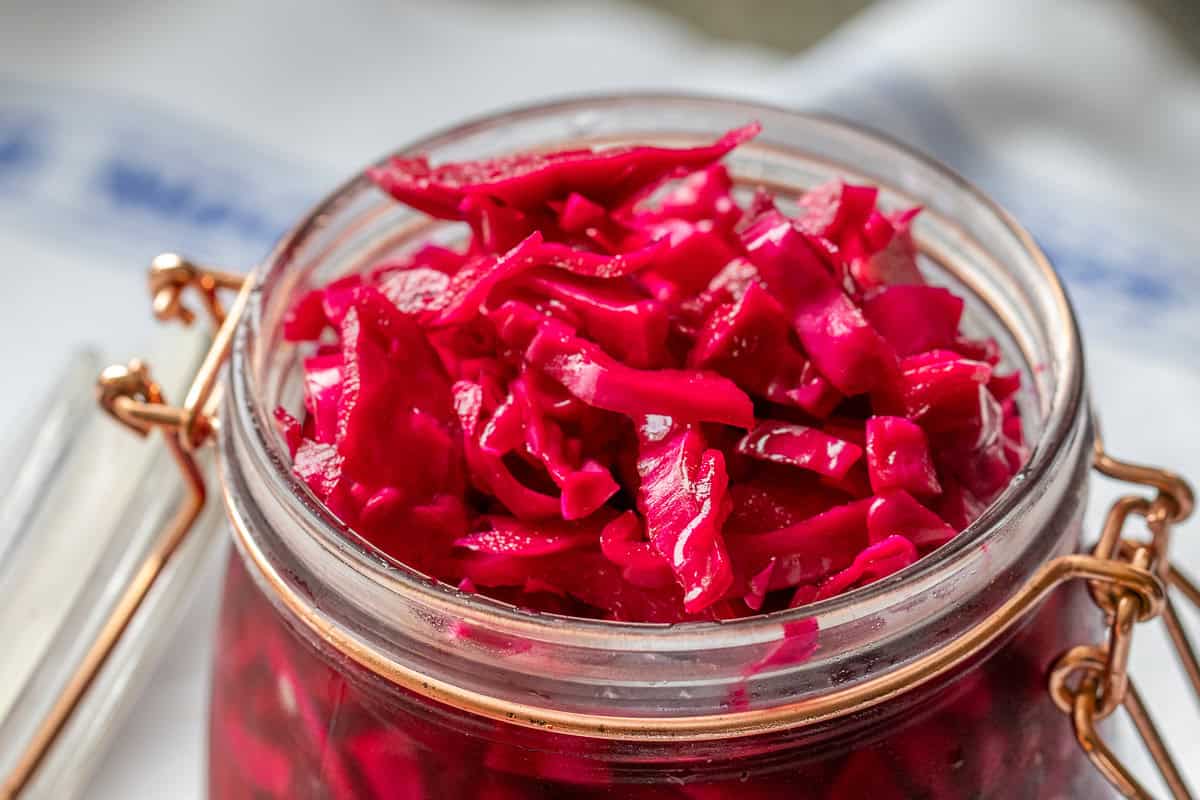 red cabbages are pickled for a few days