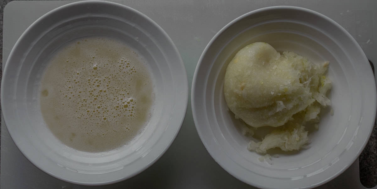 grated onions and onion juice are in separate bowls