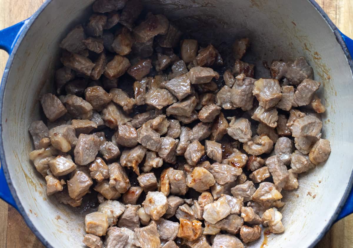 browning the lamb in dutch oven