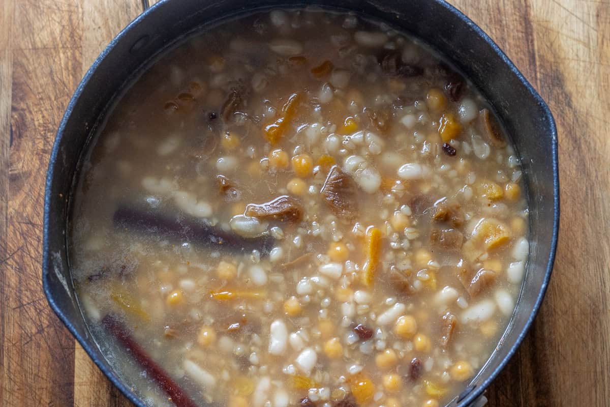 all the cooked ingredients are combined in one pot