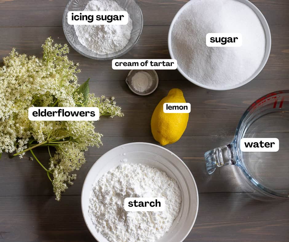 labelled picture of ingredients for Turkish delight