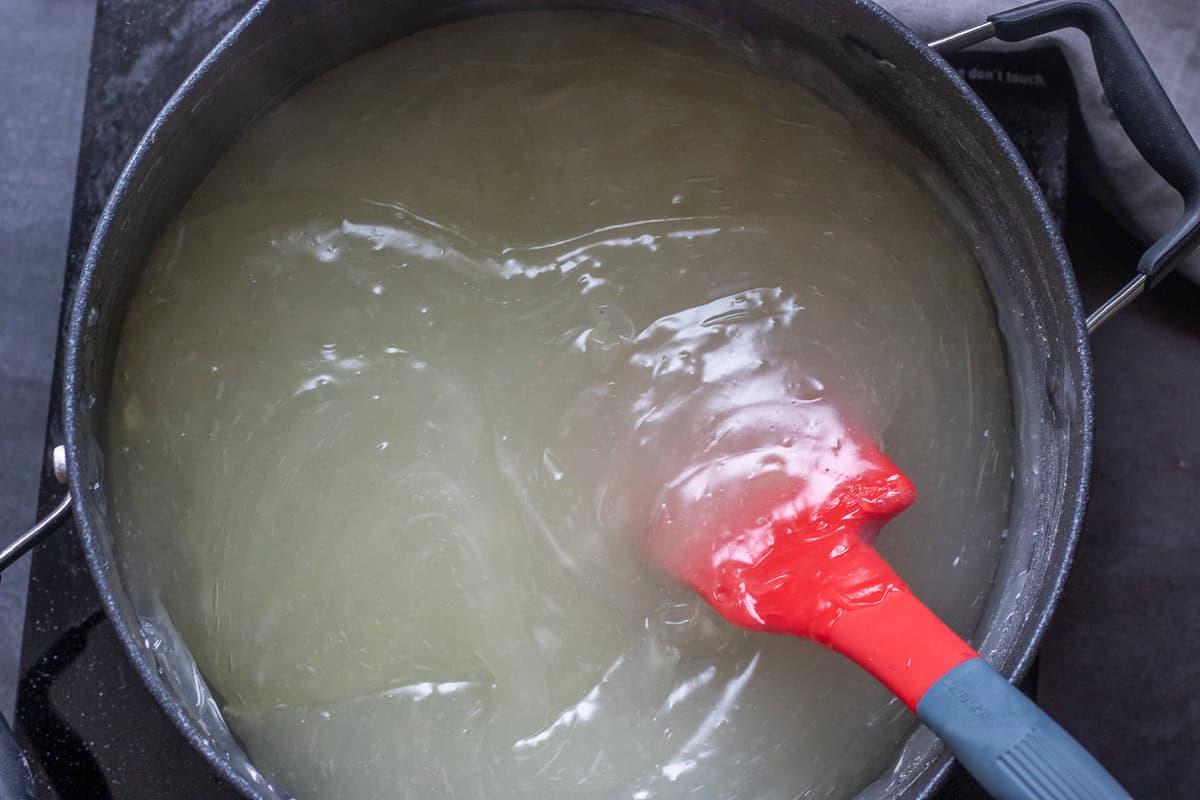the syrup is thickened with cornflour slurry