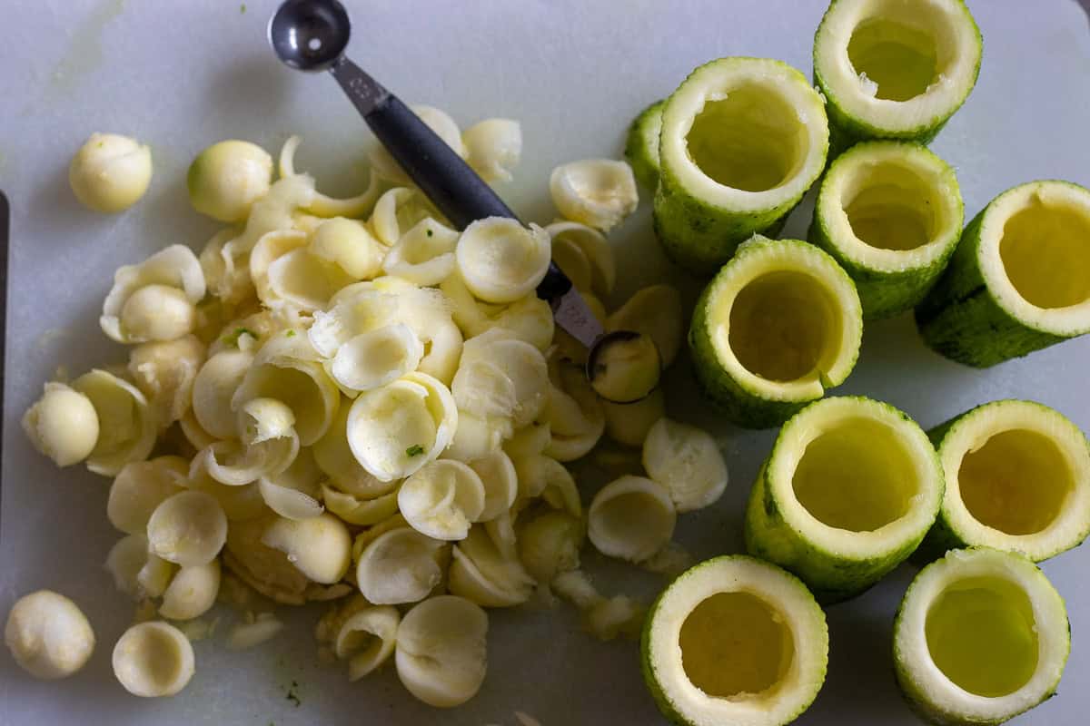 zucchinis are cored with a melon baller