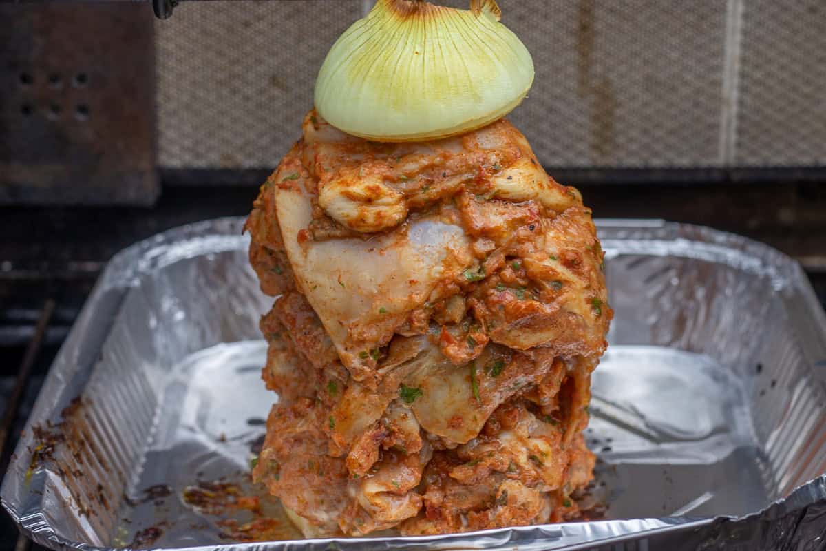 cooking chicken Doner Kebab in a BBQ