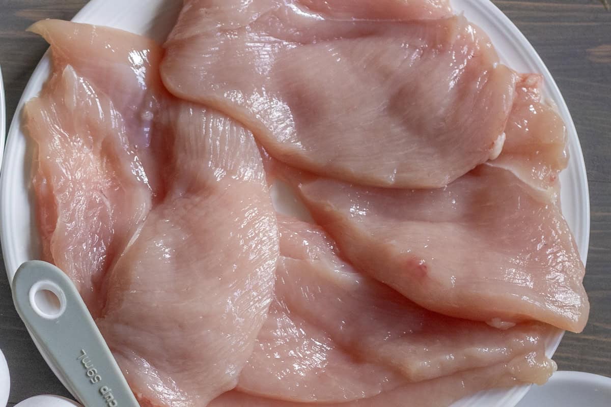 chicken breasts are cut into cutlets