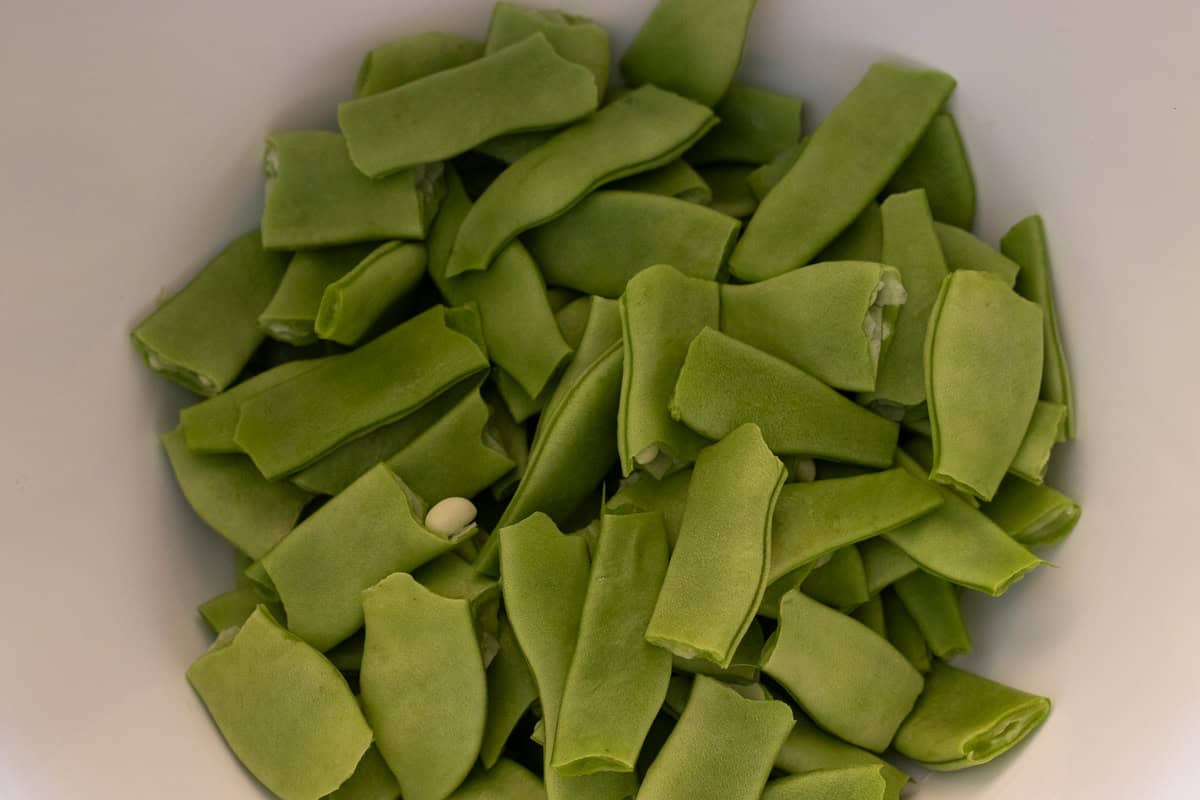 green beans are trimmed and chopped into bite sizes