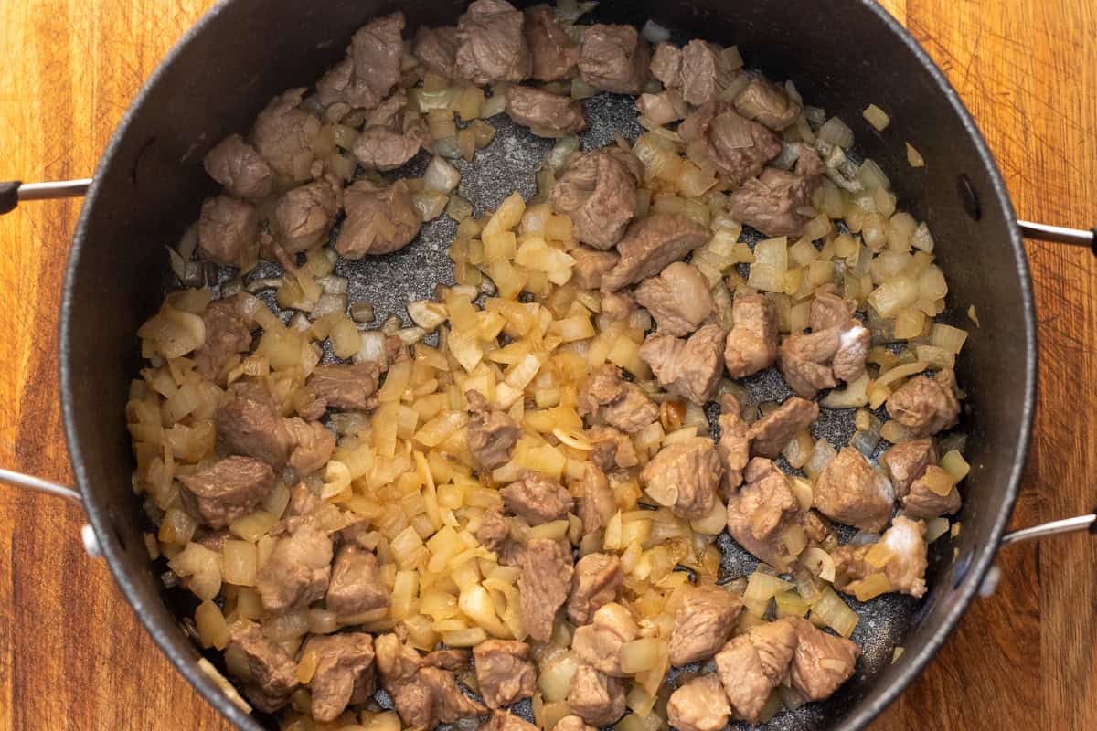 diced onions are sautéed until soft