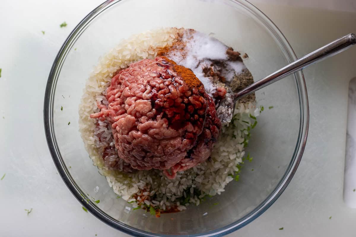 stuffing ingredients are placed in a bowl
