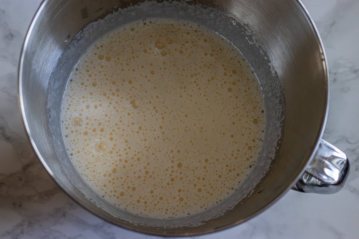 eggs and sugar are beaten until fluffy