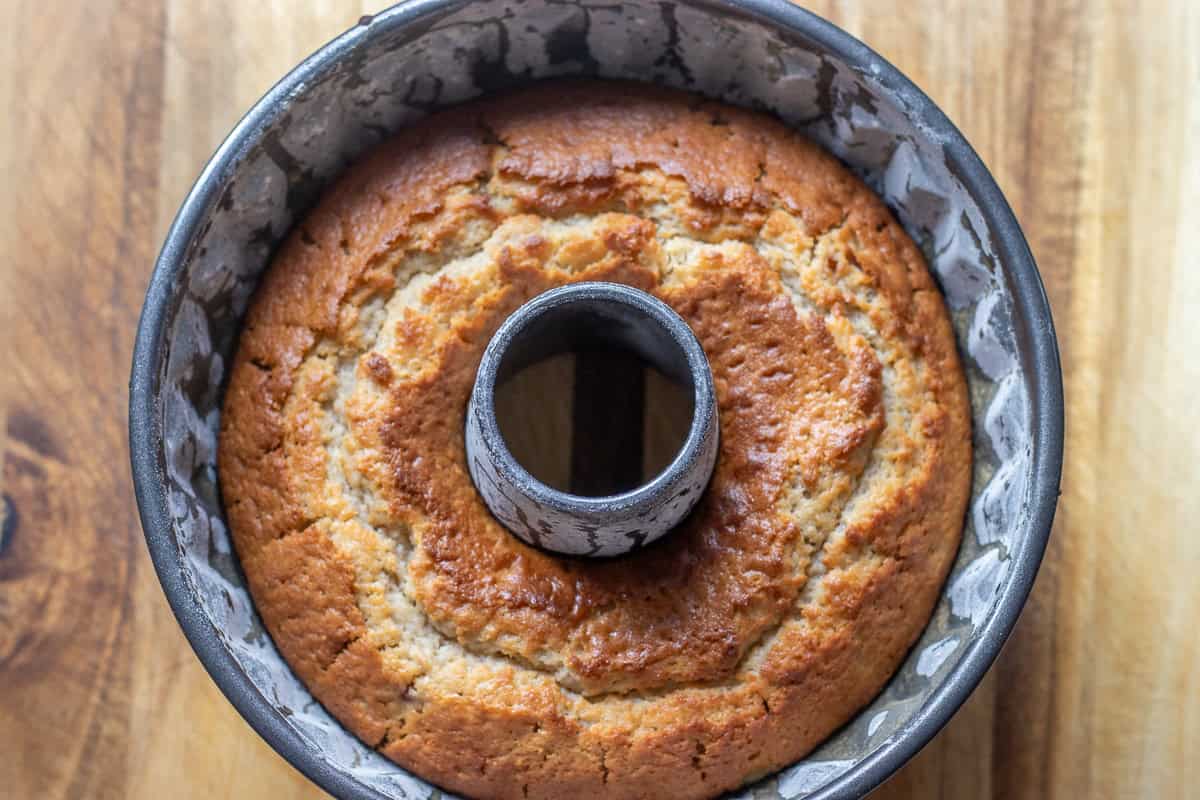 fresh fig cake is baked until golden on the top