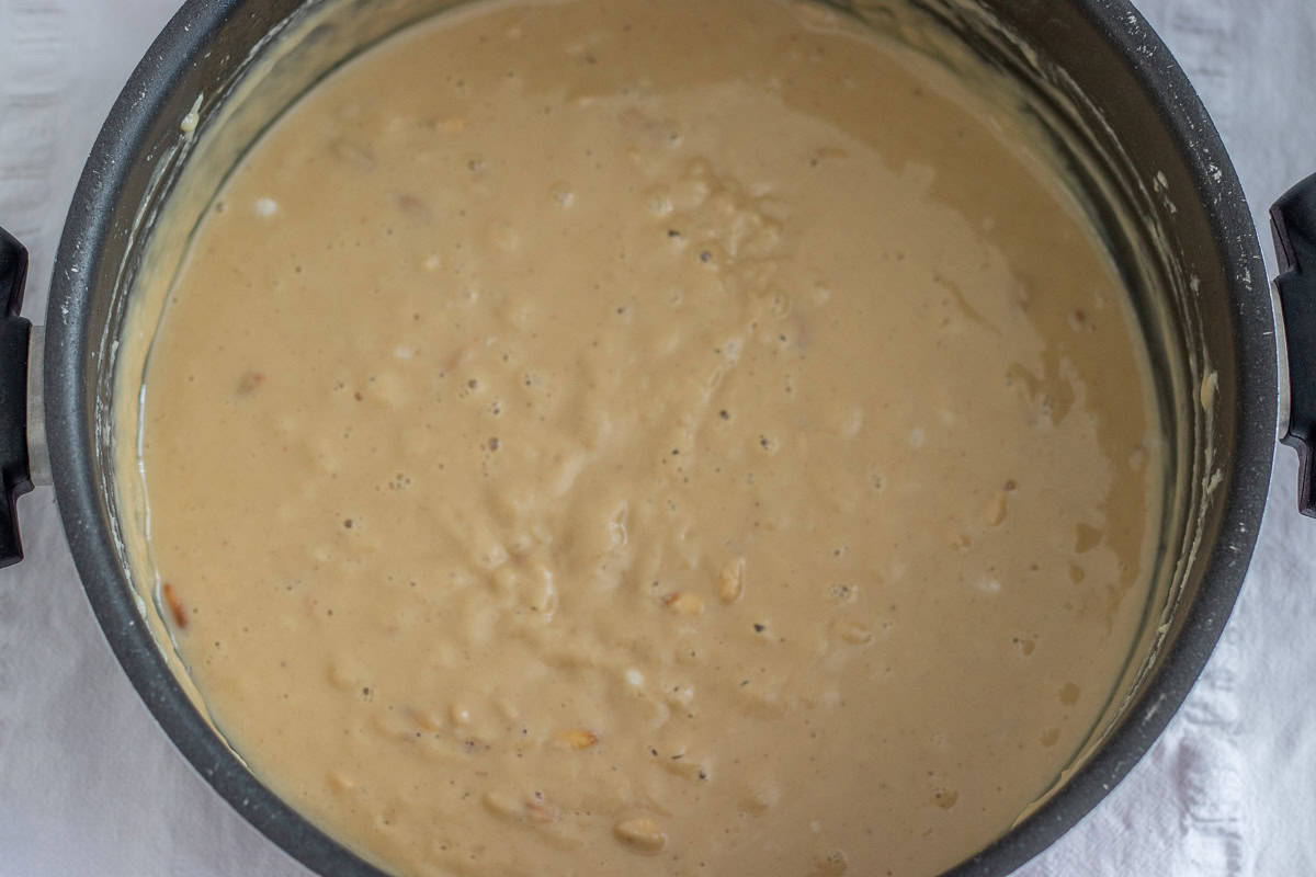 the syrup is added to roasted flour