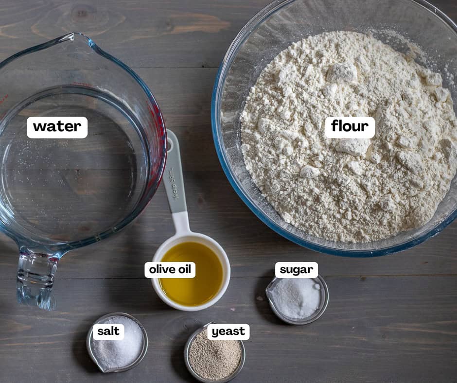 labeled picture of ingredients for Laffa bread dough