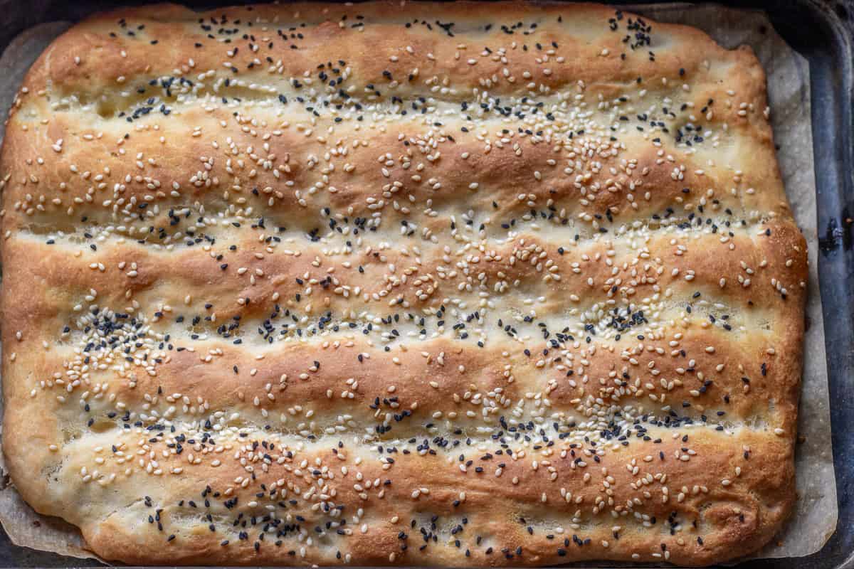 barbari bread is baked until golden