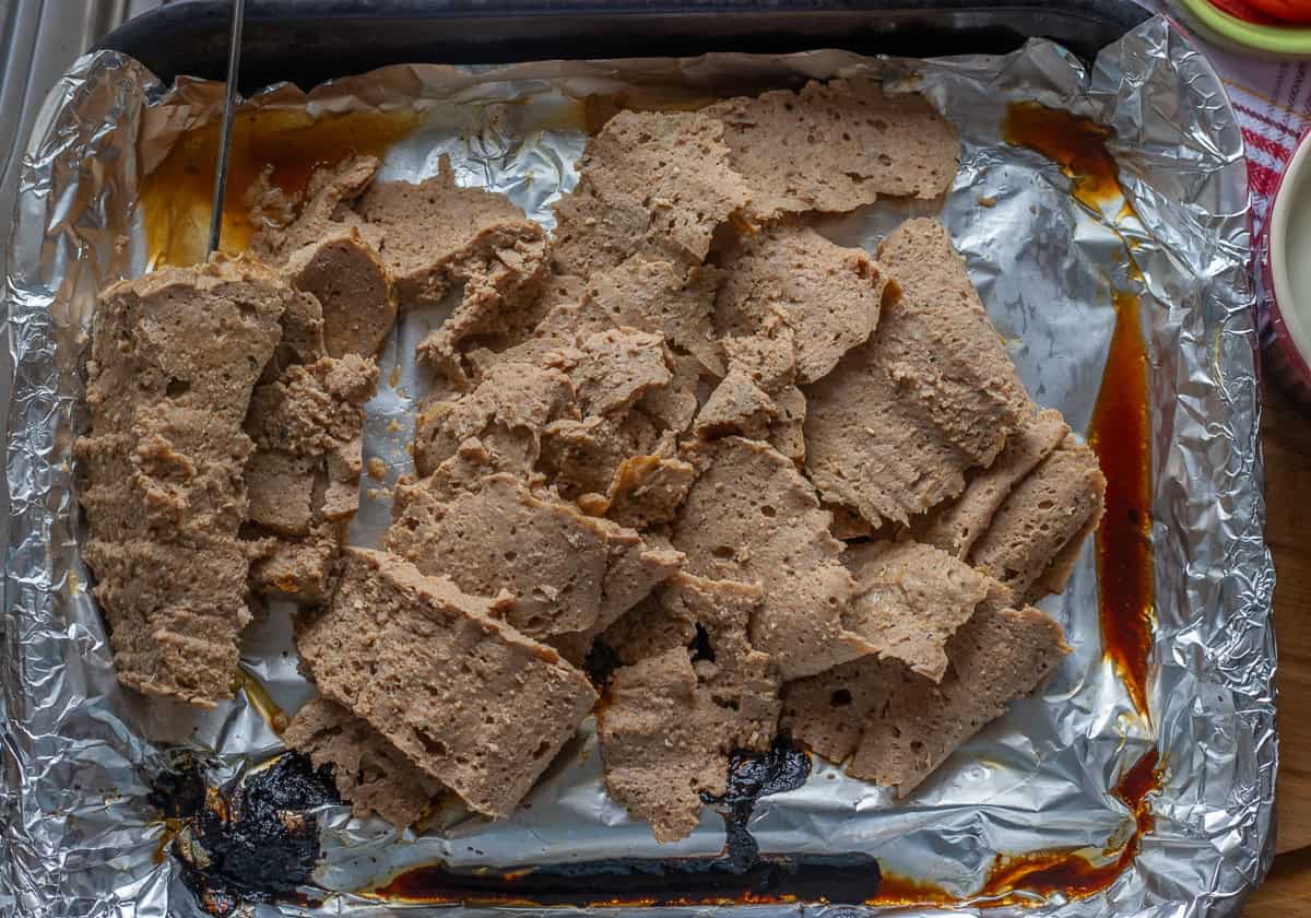 sliced doner kebab meat placed on a tray