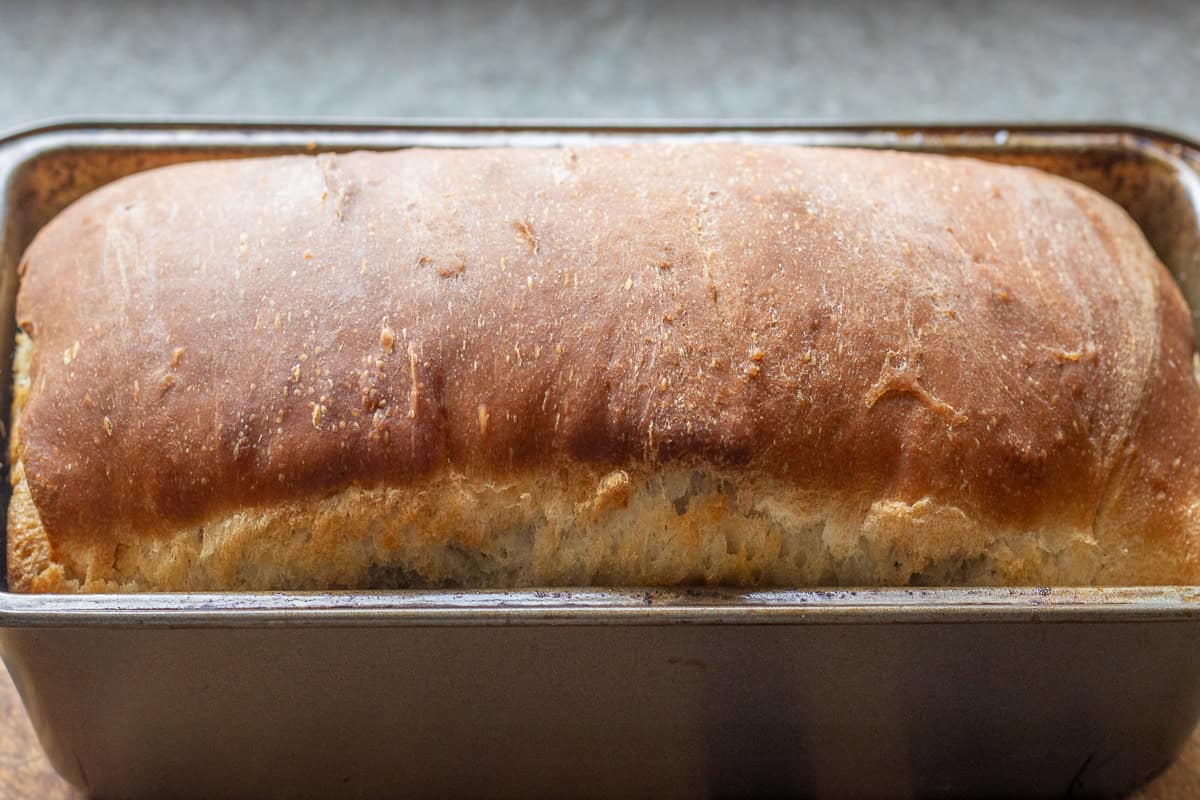 Sourdough bread is baked until golden.